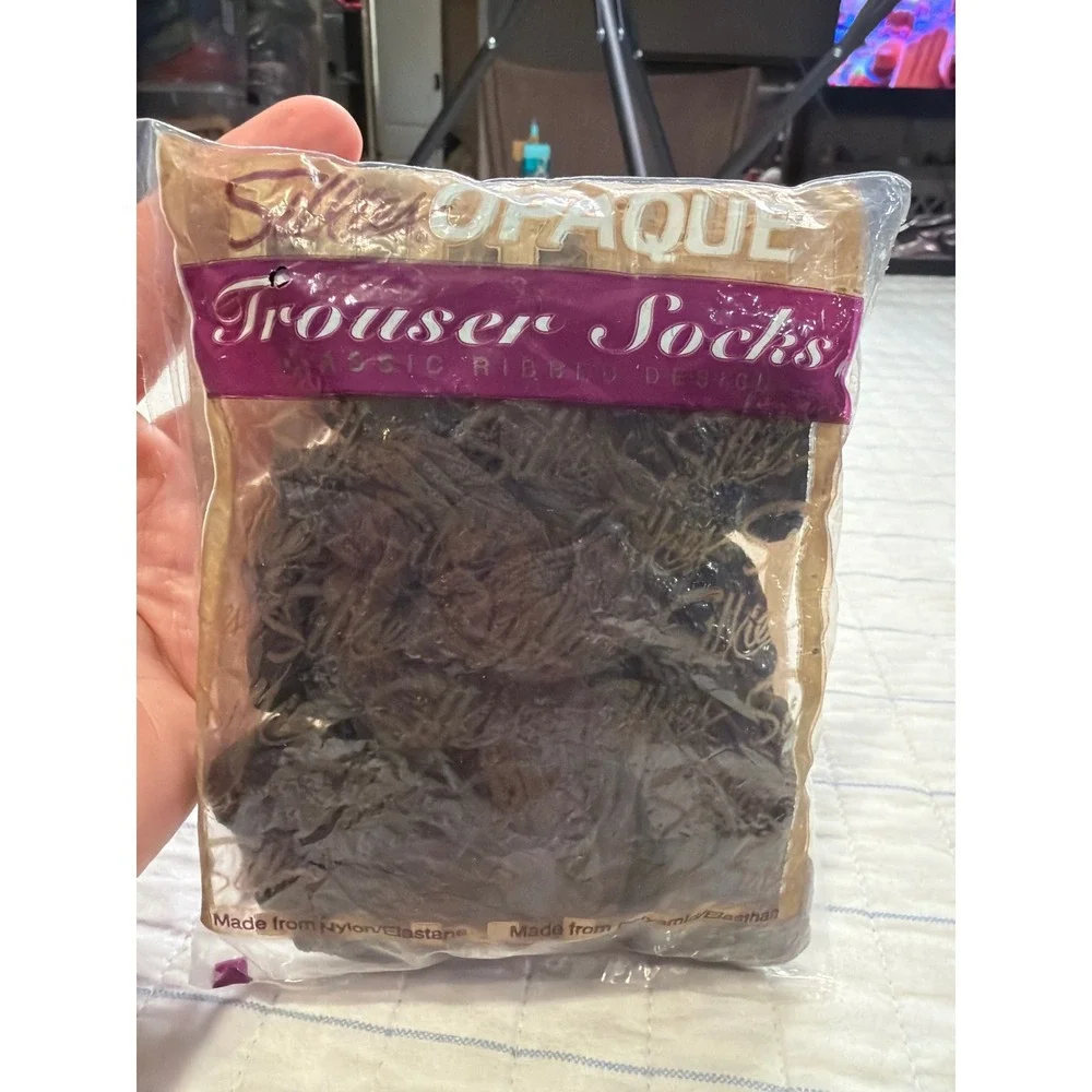 Silky Opaque Trouser Socks 2 Pair Pack Dark Brown Ribbed One Size 091023 USA